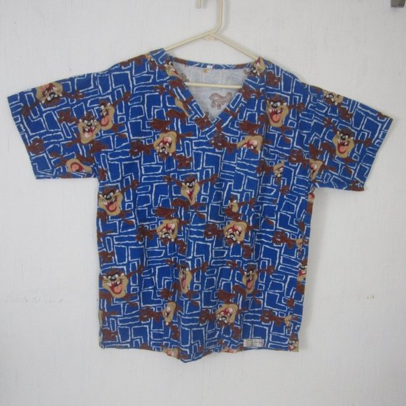EKO MODA Medical Scrub Shirt women Tasmanian Devil flannel L Warner Vintage - Picture 3 of 9